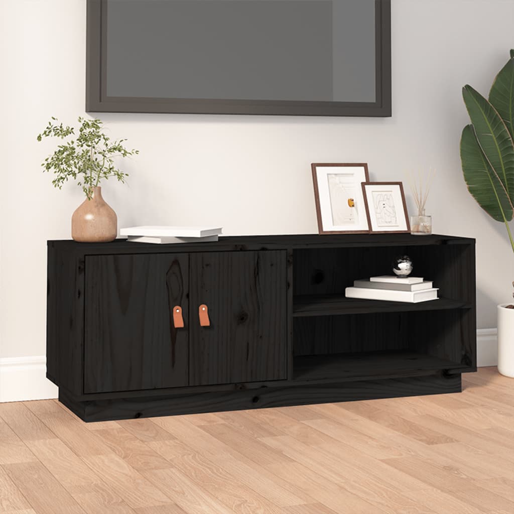 Meuble TV Noir 105x34x40 cm Bois de pin massif - XIOS