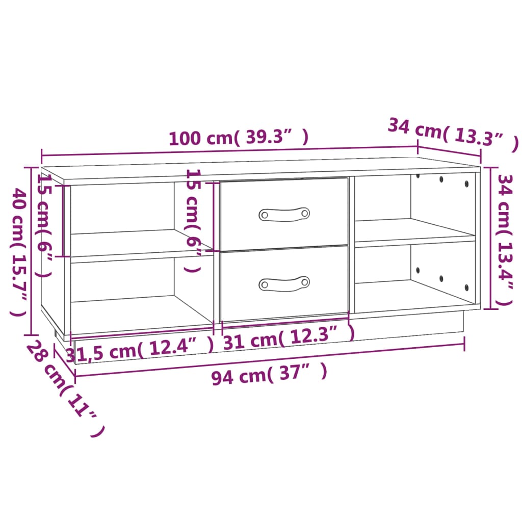 Meuble TV Blanc 100x34x40 cm Bois de pin massif - XIOS