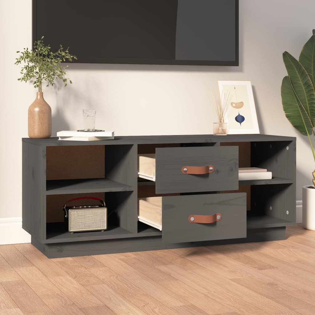 Meuble TV Gris 100x34x40 cm Bois de pin massif - XIOS