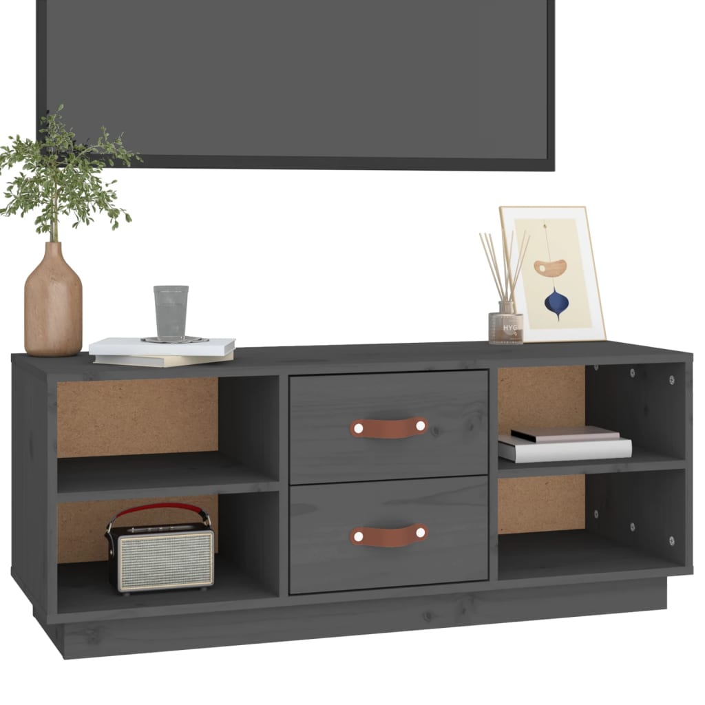 Meuble TV Gris 100x34x40 cm Bois de pin massif - XIOS