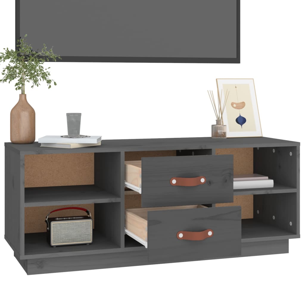 Meuble TV Gris 100x34x40 cm Bois de pin massif - XIOS