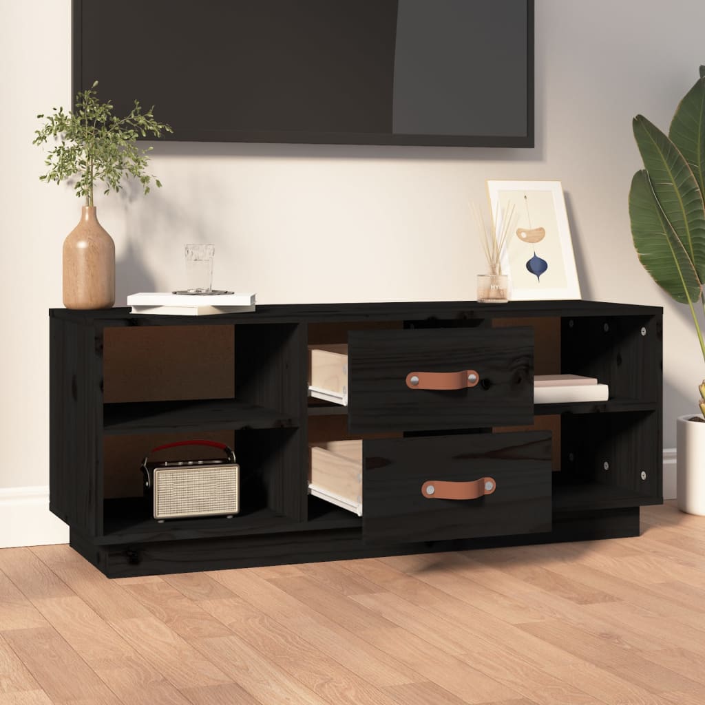 Meuble TV Noir 100x34x40 cm Bois de pin massif - XIOS