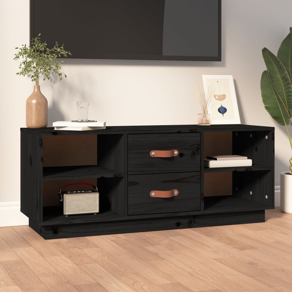 Meuble TV Noir 100x34x40 cm Bois de pin massif - XIOS