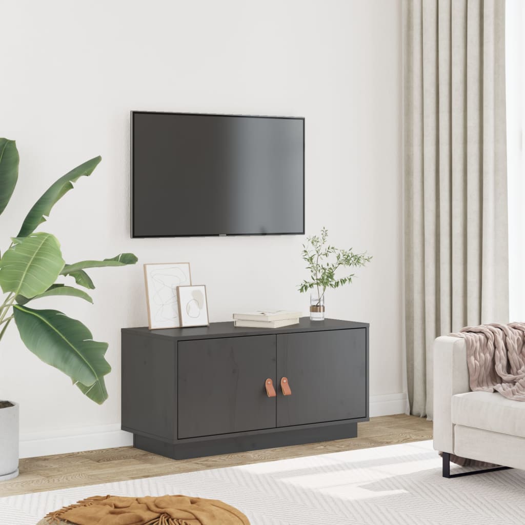 Meuble TV Gris 80x34x40 cm Bois de pin massif - XIOS