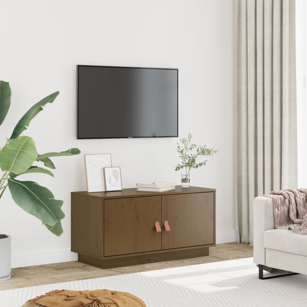 Meuble TV Marron miel 80x34x40 cm Bois de pin massif - XIOS