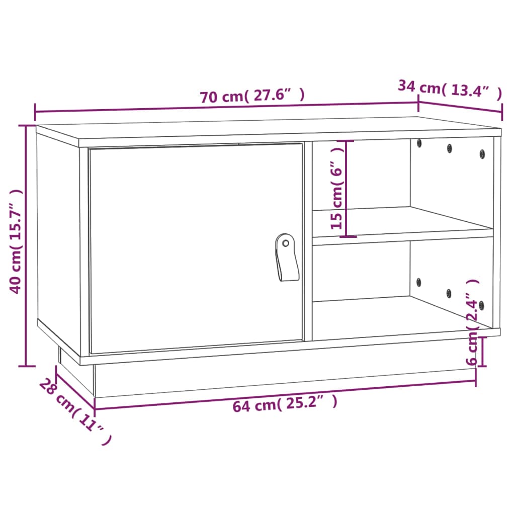 Meuble TV Blanc 70x34x40 cm Bois de pin massif - XIOS