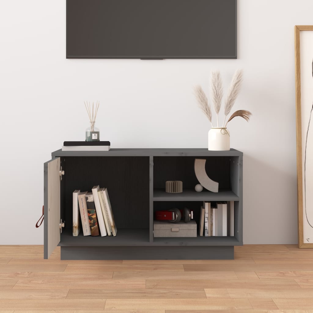 Meuble TV Gris 70x34x40 cm Bois de pin massif - XIOS