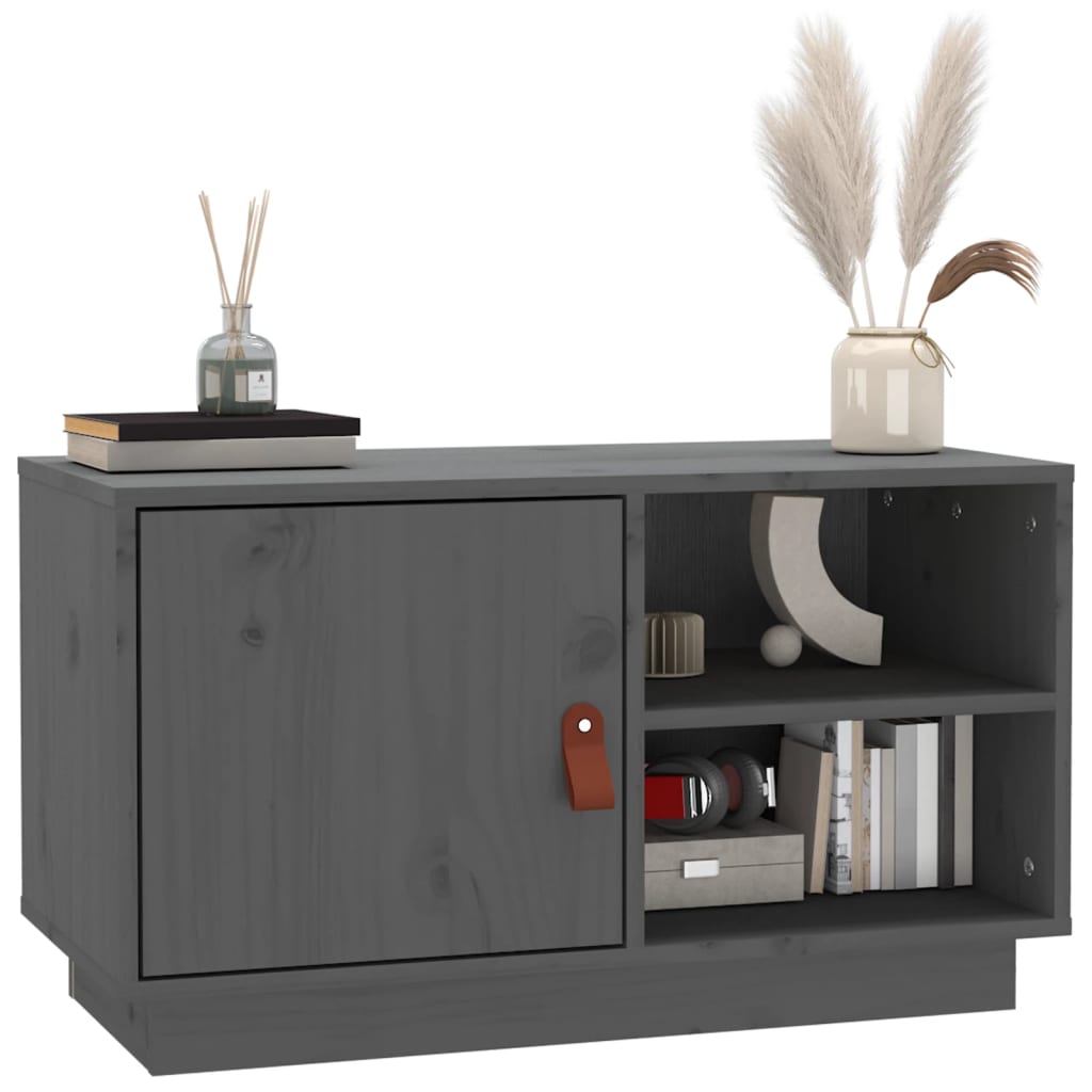 Meuble TV Gris 70x34x40 cm Bois de pin massif - XIOS