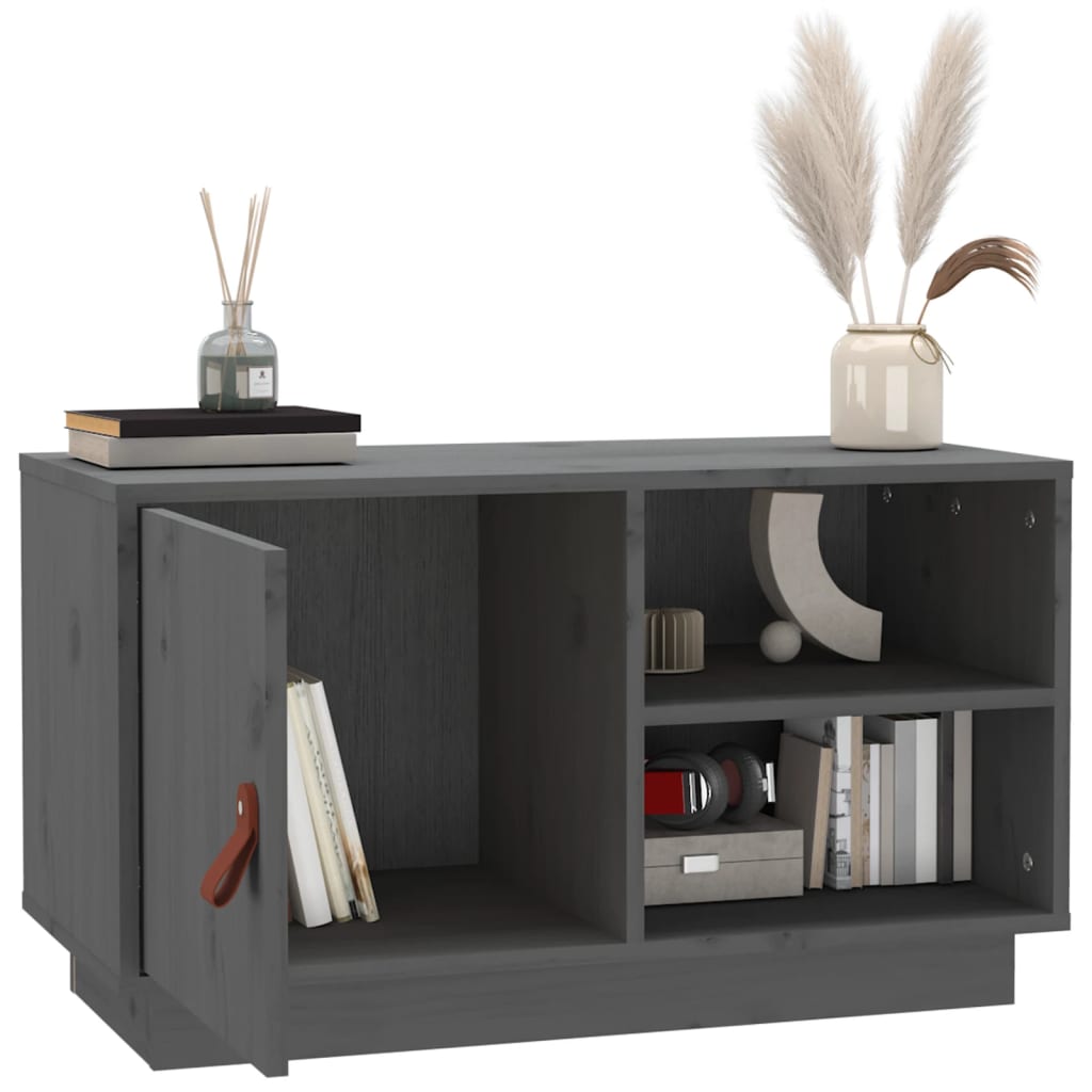 Meuble TV Gris 70x34x40 cm Bois de pin massif - XIOS