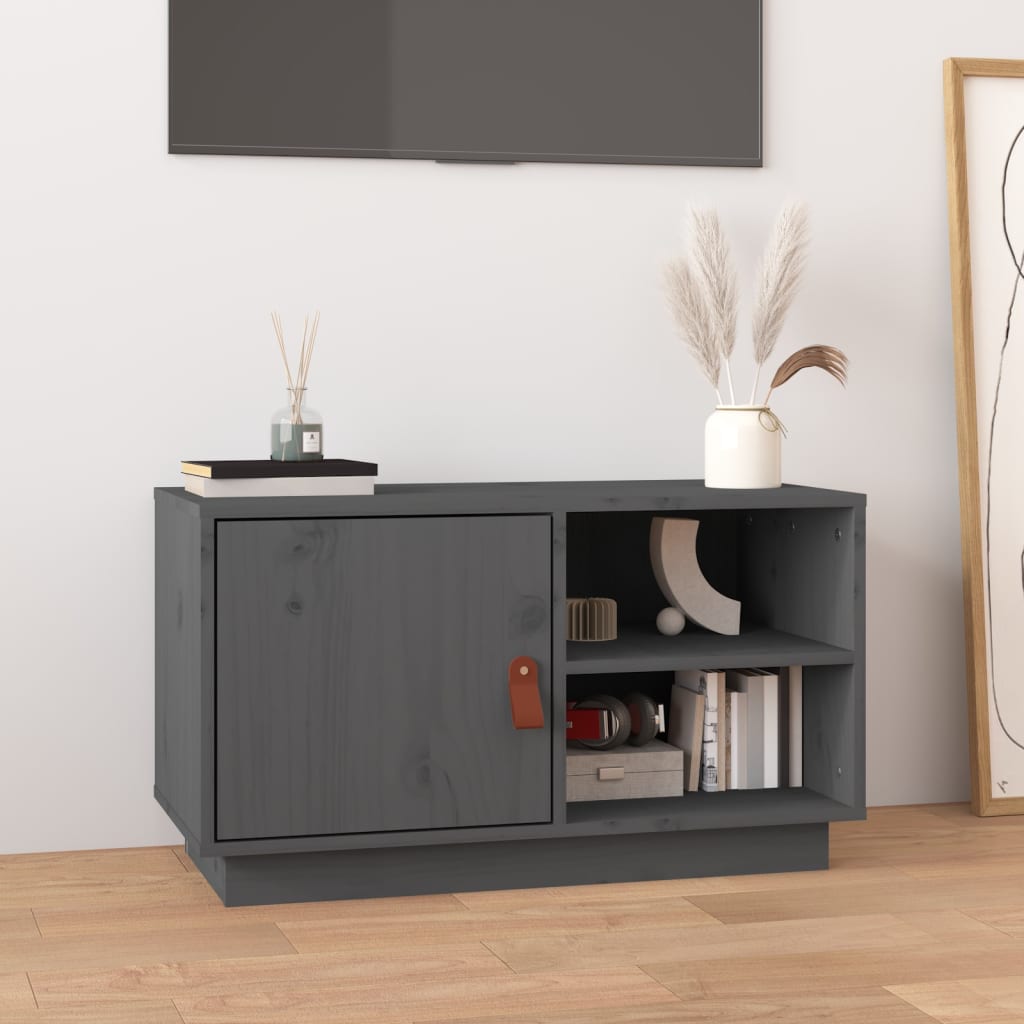 Meuble TV Gris 70x34x40 cm Bois de pin massif - XIOS