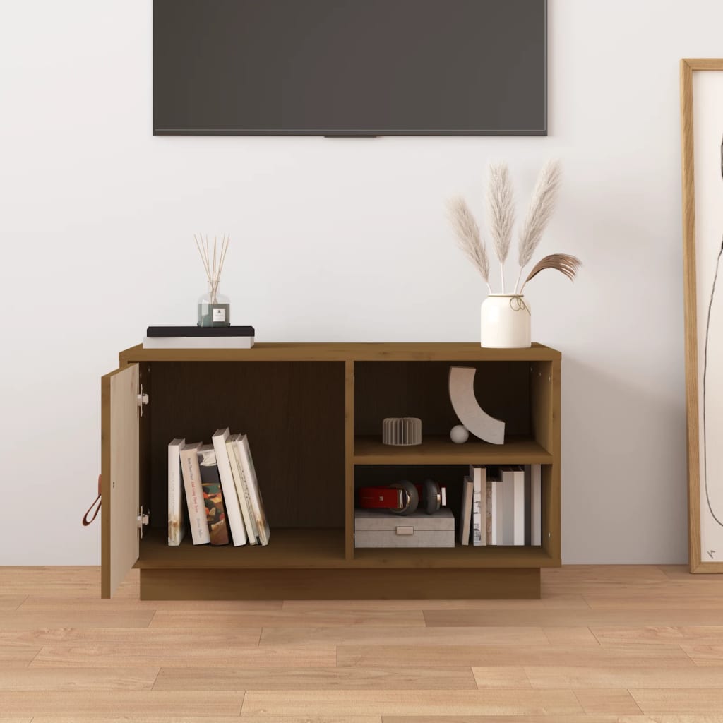 Meuble TV Marron miel 70x34x40 cm Bois de pin massif - XIOS