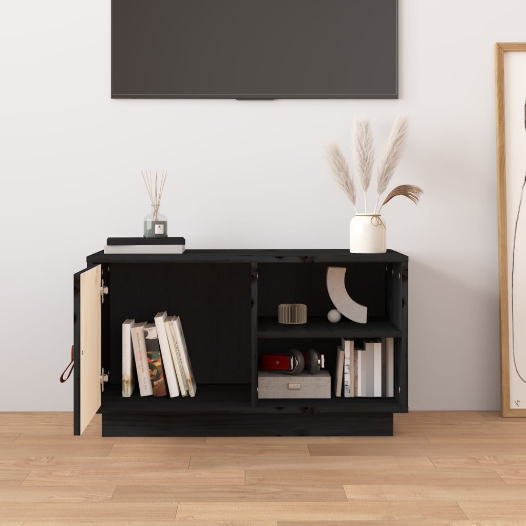 Meuble TV Noir 70x34x40 cm Bois de pin massif - XIOS