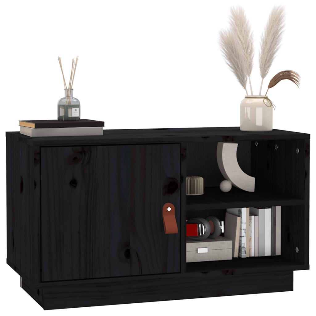 Meuble TV Noir 70x34x40 cm Bois de pin massif - XIOS
