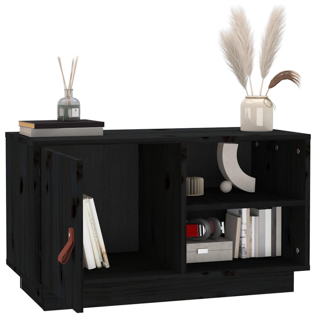 Meuble TV Noir 70x34x40 cm Bois de pin massif - XIOS