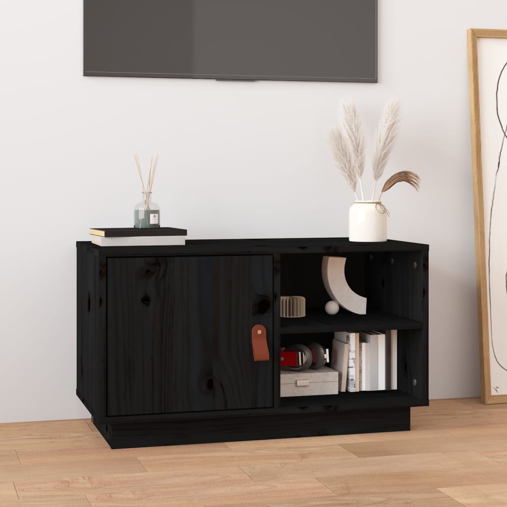 Meuble TV Noir 70x34x40 cm Bois de pin massif - XIOS