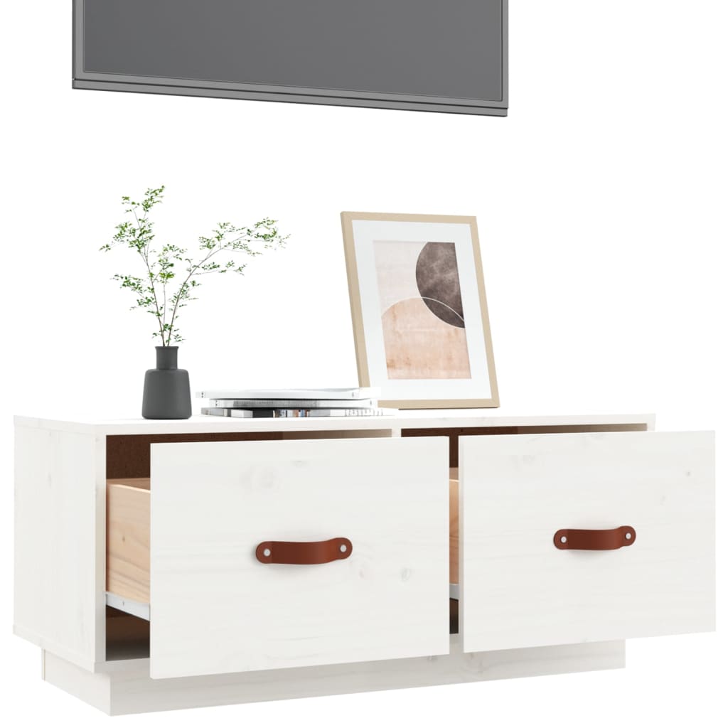 Meuble TV Blanc 80x34x35 cm Bois de pin massif - XIOS