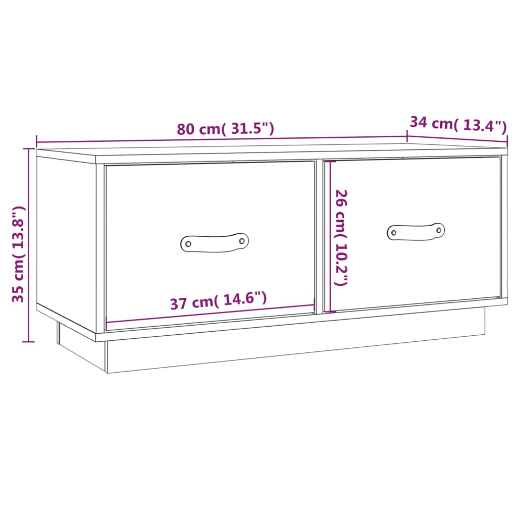 Meuble TV Blanc 80x34x35 cm Bois de pin massif - XIOS
