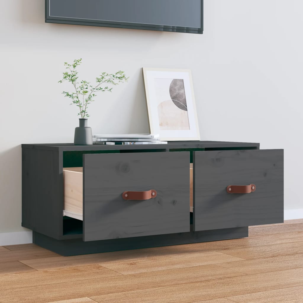 Meuble TV Gris 80x34x35 cm Bois de pin massif - XIOS
