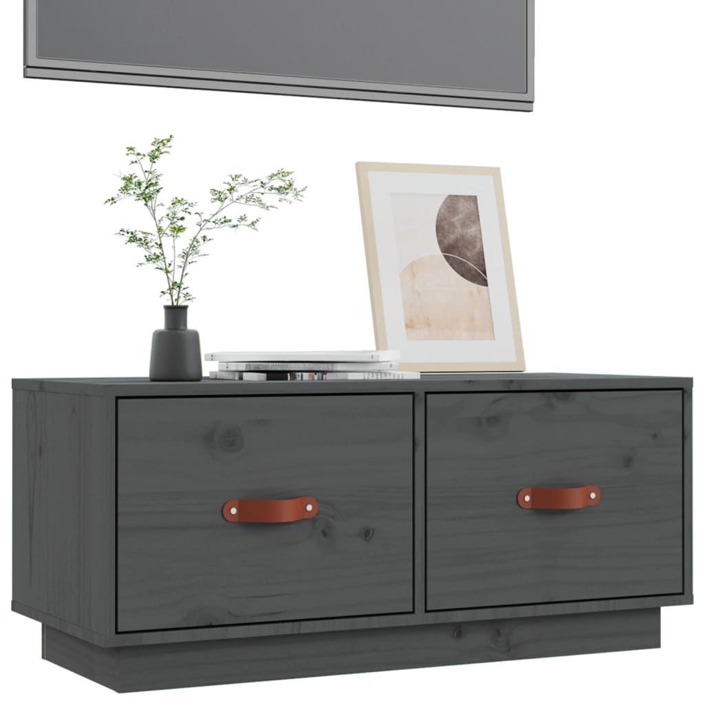 Meuble TV Gris 80x34x35 cm Bois de pin massif - XIOS