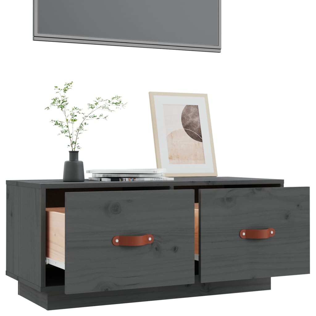 Meuble TV Gris 80x34x35 cm Bois de pin massif - XIOS
