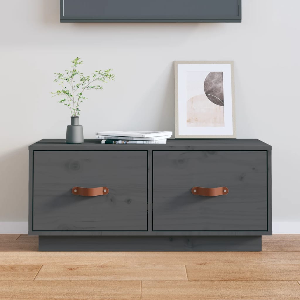 Meuble TV Gris 80x34x35 cm Bois de pin massif - XIOS
