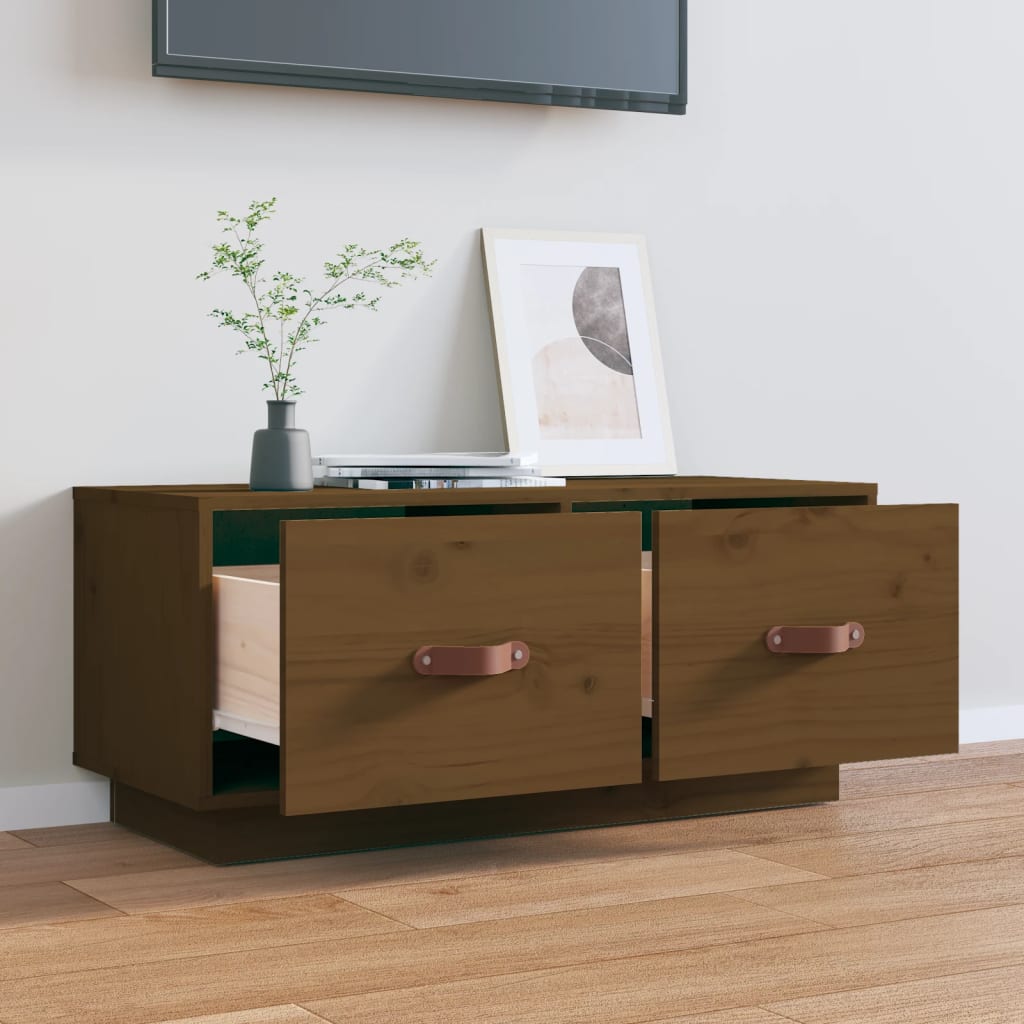 Meuble TV Marron miel 80x34x35 cm Bois de pin massif - XIOS