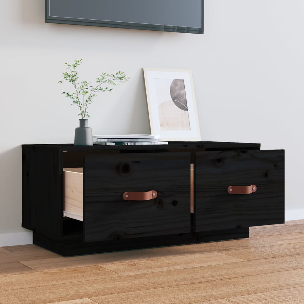 Meuble TV Noir 80x34x35 cm Bois de pin massif - XIOS