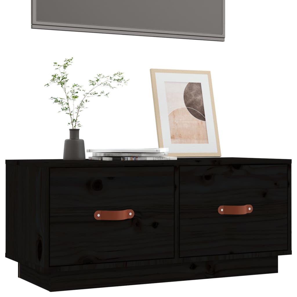 Meuble TV Noir 80x34x35 cm Bois de pin massif - XIOS