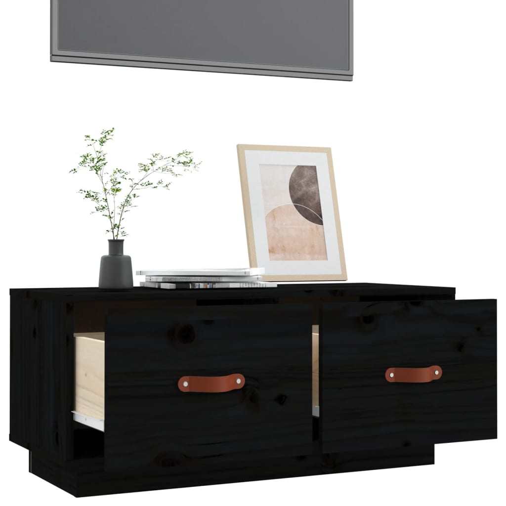 Meuble TV Noir 80x34x35 cm Bois de pin massif - XIOS