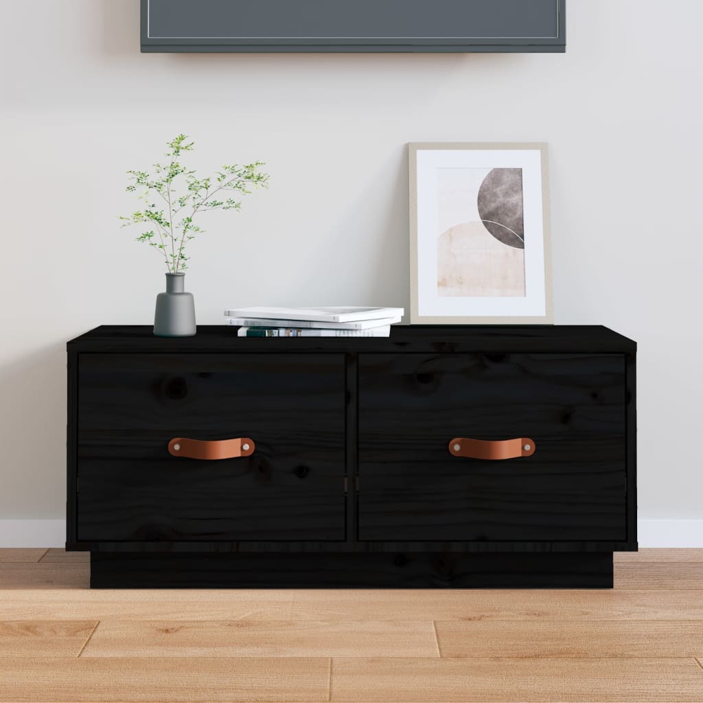 Meuble TV Noir 80x34x35 cm Bois de pin massif - XIOS