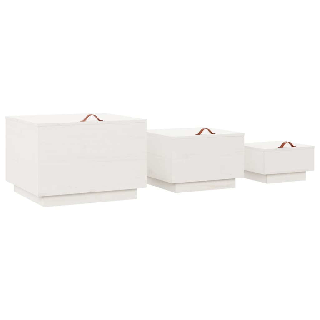 Boîtes de rangement et couvercles 3pcs Blanc Bois massif de pin