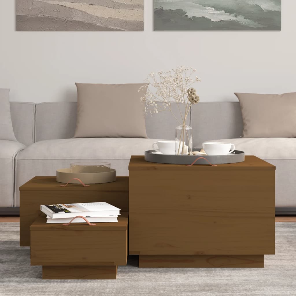 Boîtes de rangement avec couvercles 3 pcs Marron miel