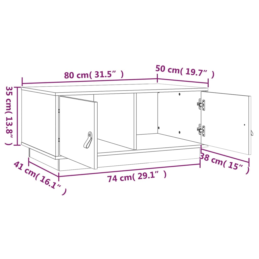Table basse Blanc 80x50x35 cm Bois massif de pin - XIOS