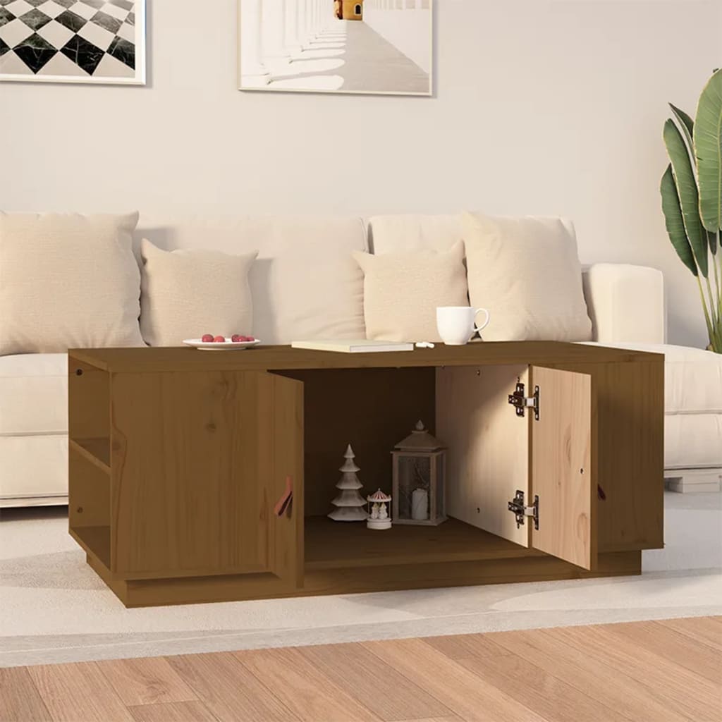 Table basse Marron miel 100x50x41 cm Bois massif de pin - XIOS