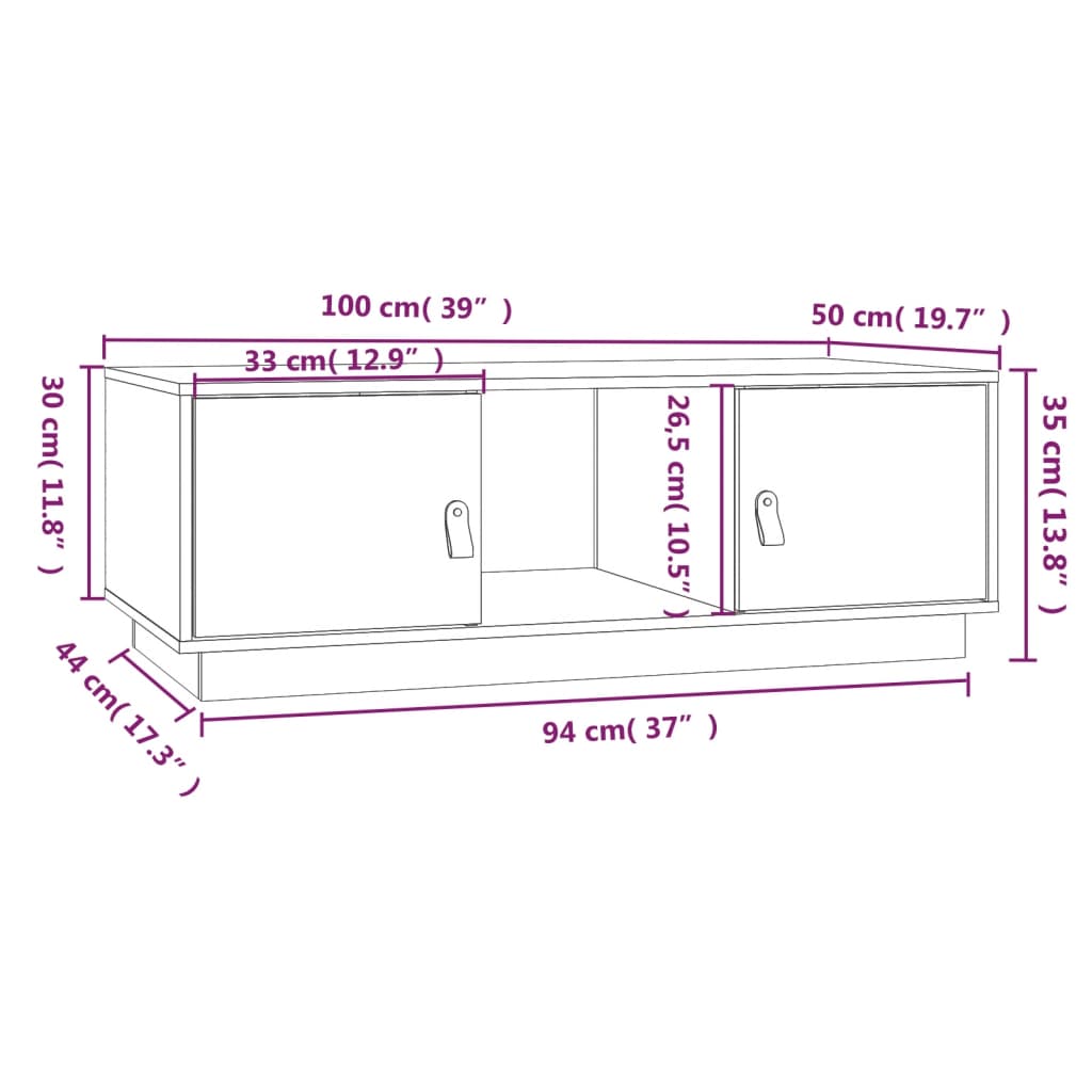 Table basse 100x50x35 cm Bois massif de pin - XIOS