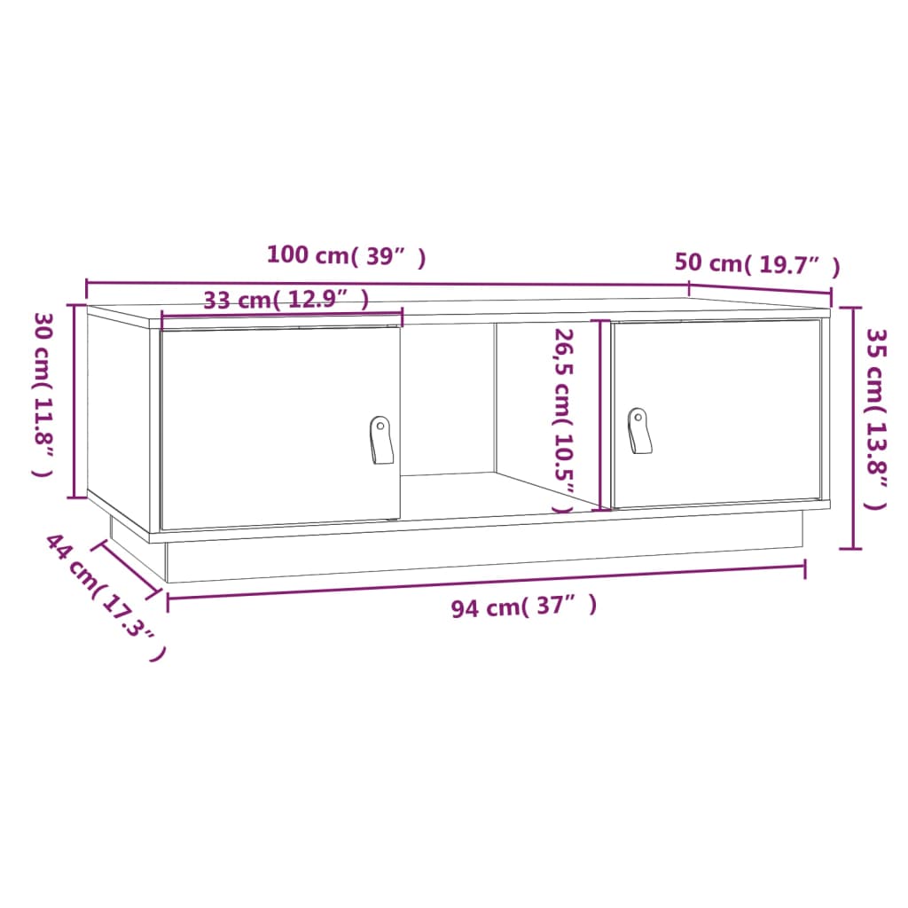Table basse Noir 100x50x35 cm Bois massif de pin - XIOS