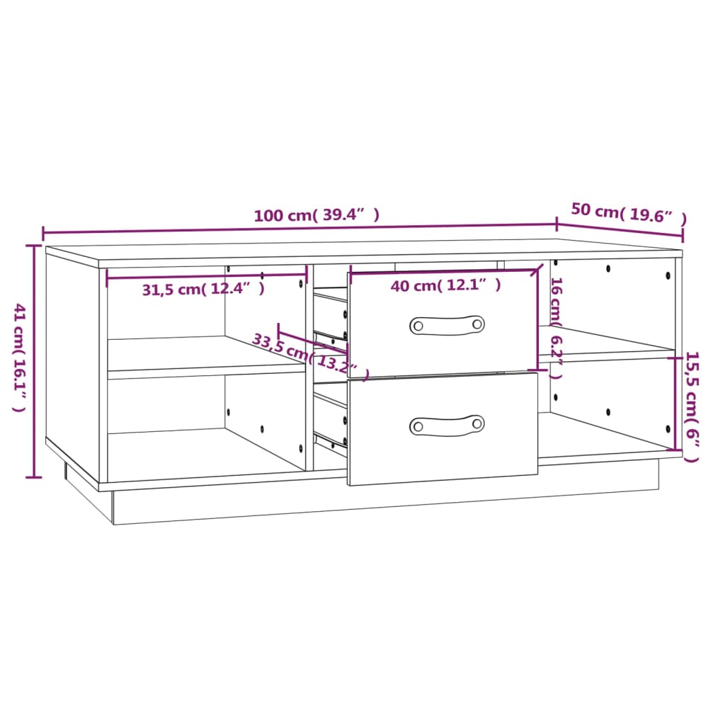 Table basse Blanc 100x50x41 cm Bois massif de pin - XIOS