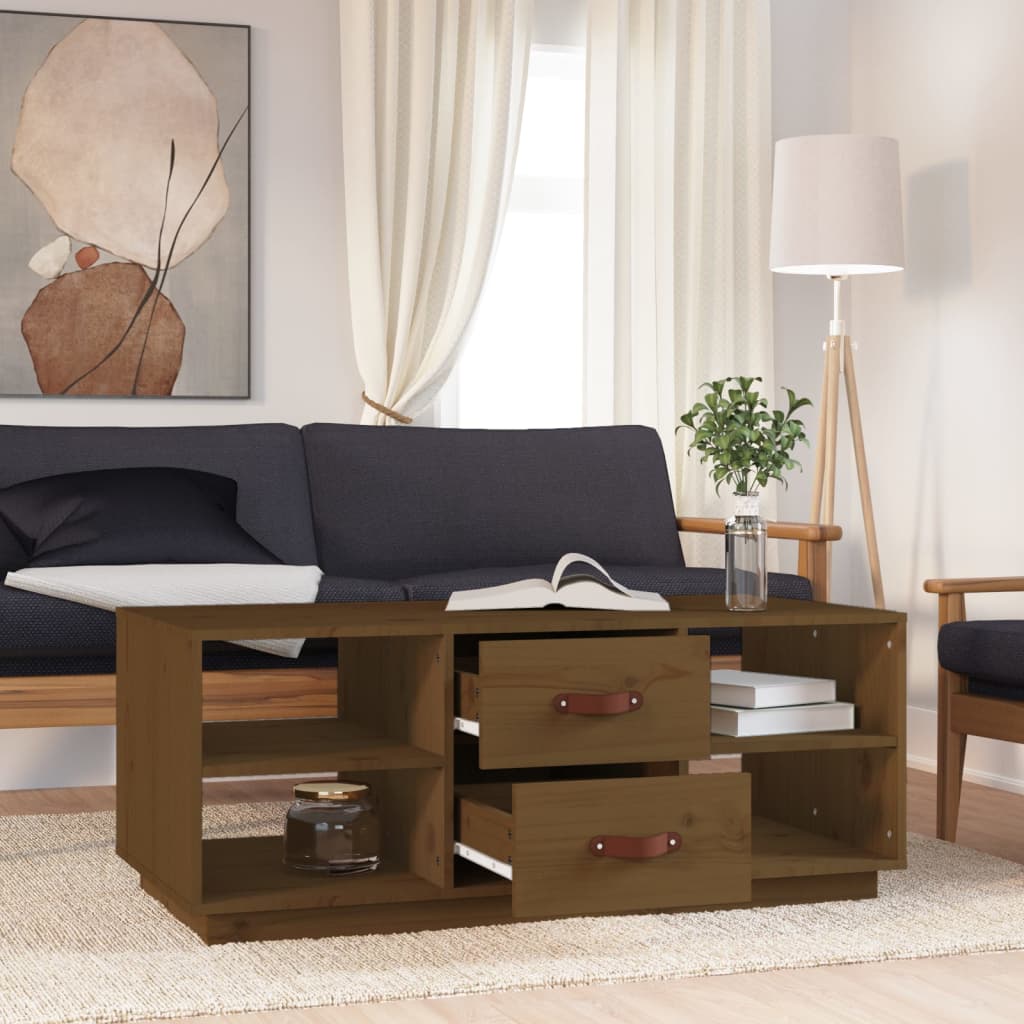 Table basse Marron miel 100x50x41 cm Bois massif de pin - XIOS