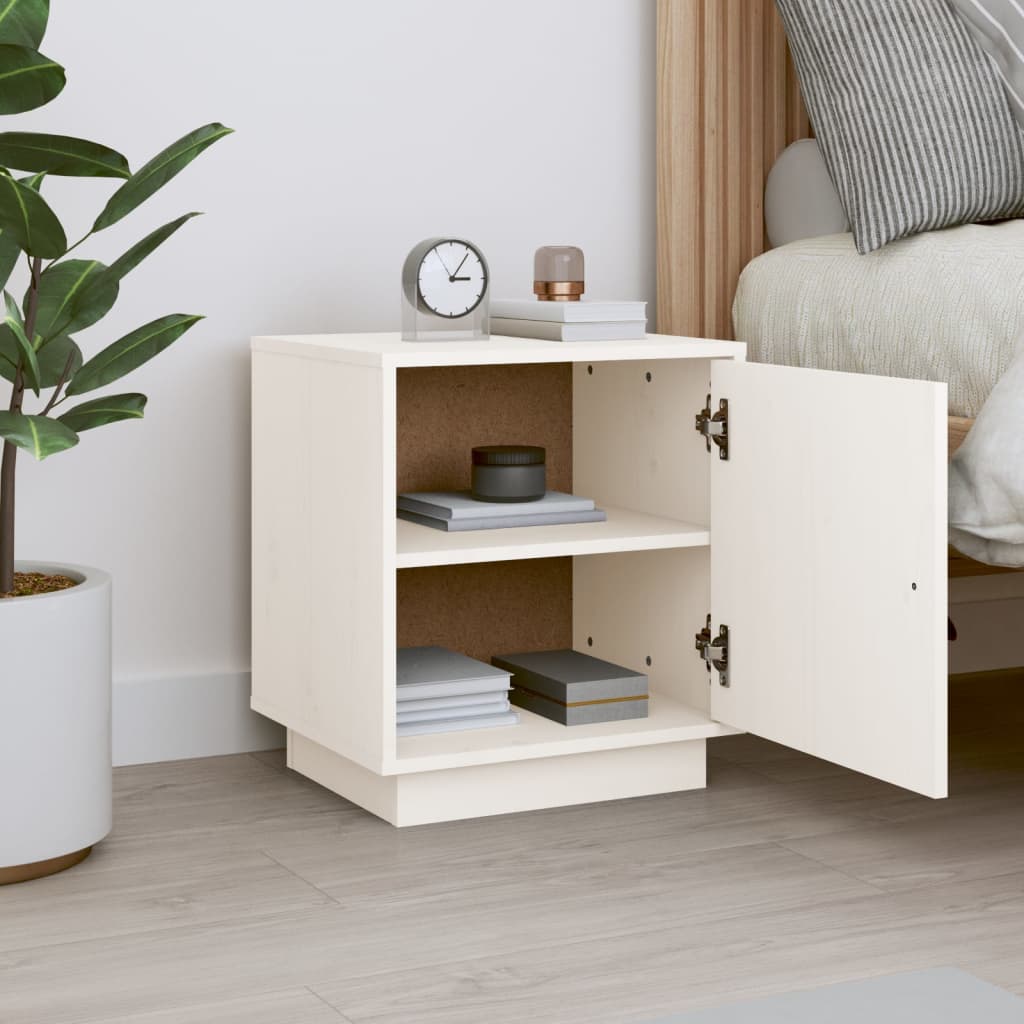 Table de chevet Blanc 40x34x45 cm Bois de pin massif - XIOS