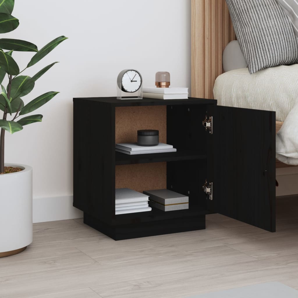 Table de chevet Noir 40x34x45 cm Bois de pin massif - XIOS