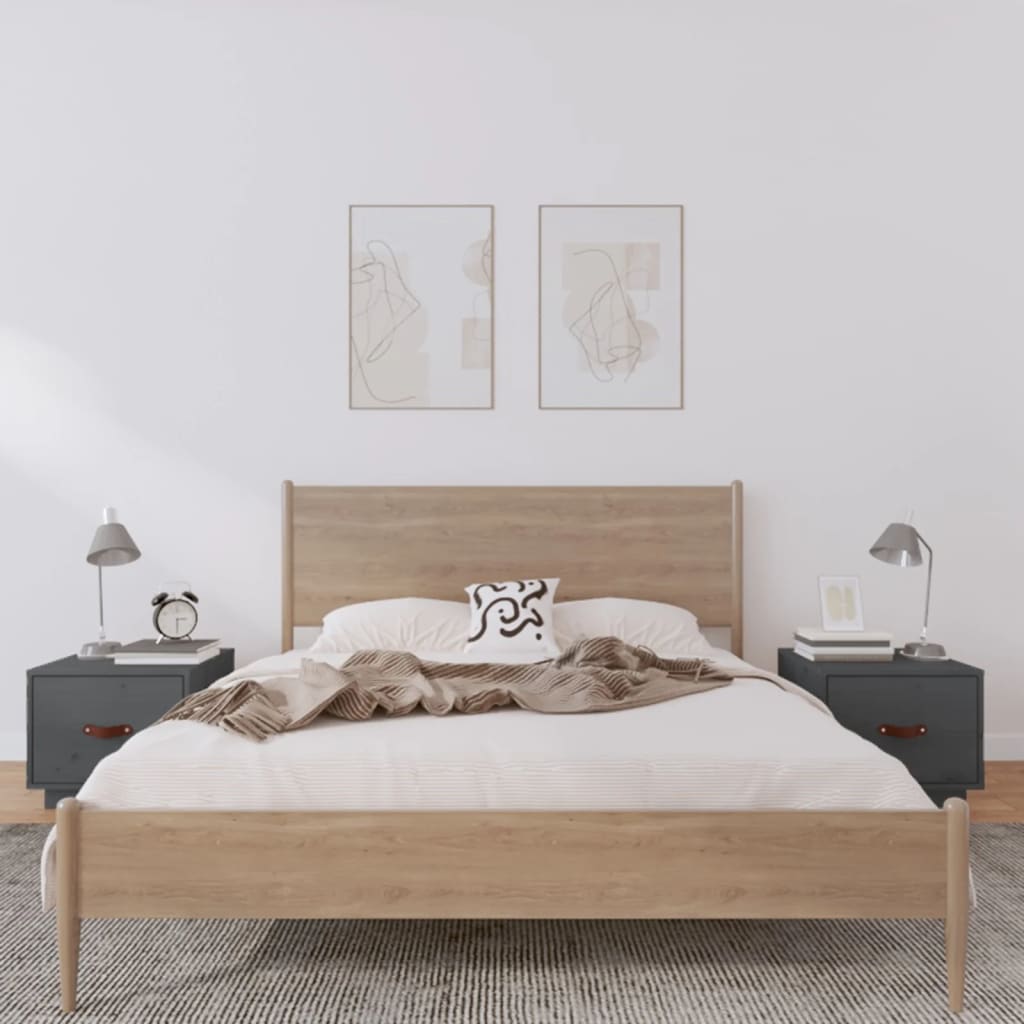 Tables de chevet 2 pcs Gris 40x34x35 cm Bois de pin massif - XIOS