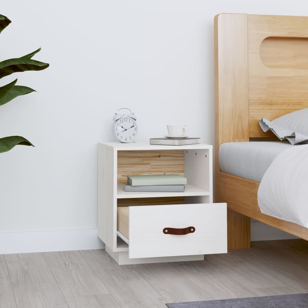 Table de chevet Blanc 40x34x45 cm Bois de pin massif - XIOS