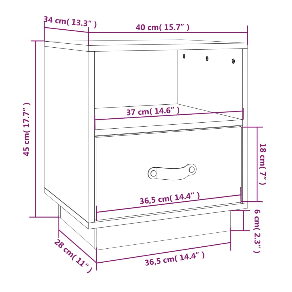 Table de chevet Blanc 40x34x45 cm Bois de pin massif - XIOS