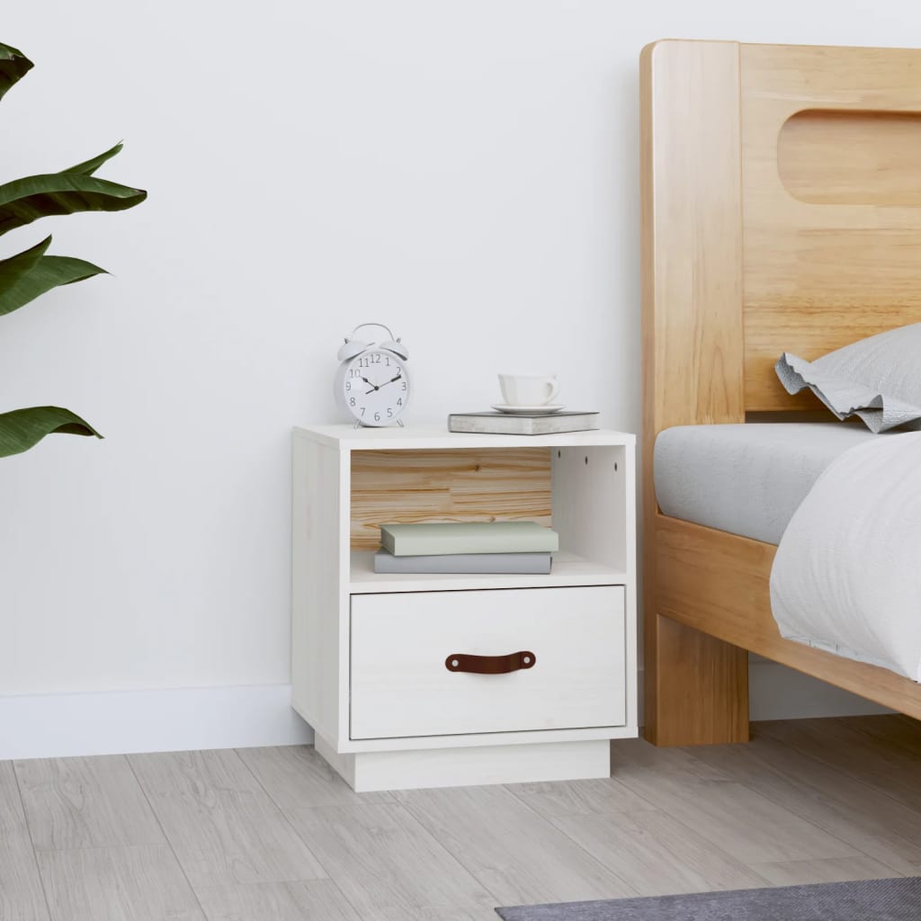 Table de chevet Blanc 40x34x45 cm Bois de pin massif - XIOS