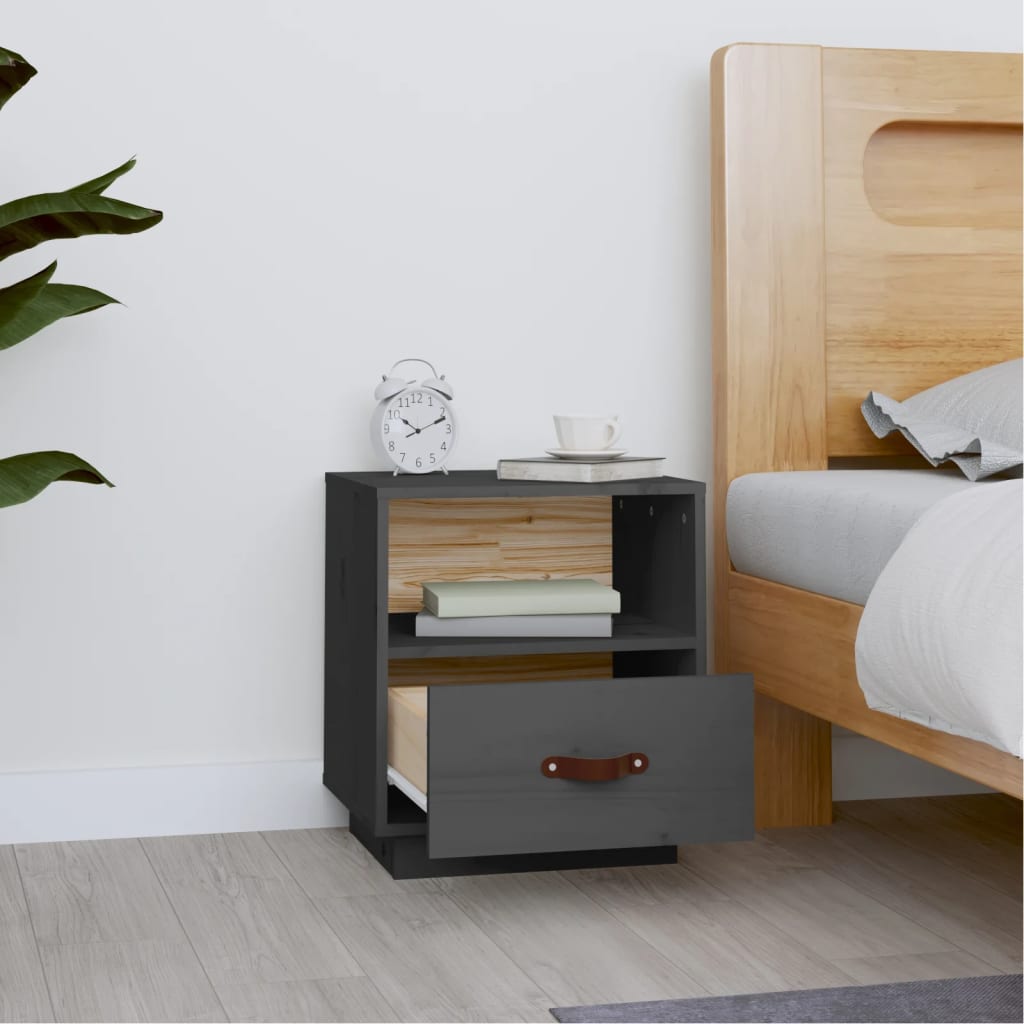 Table de chevet Gris 40x34x45 cm Bois de pin massif - XIOS