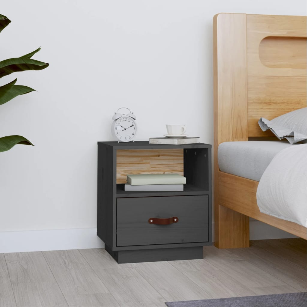 Table de chevet Gris 40x34x45 cm Bois de pin massif - XIOS