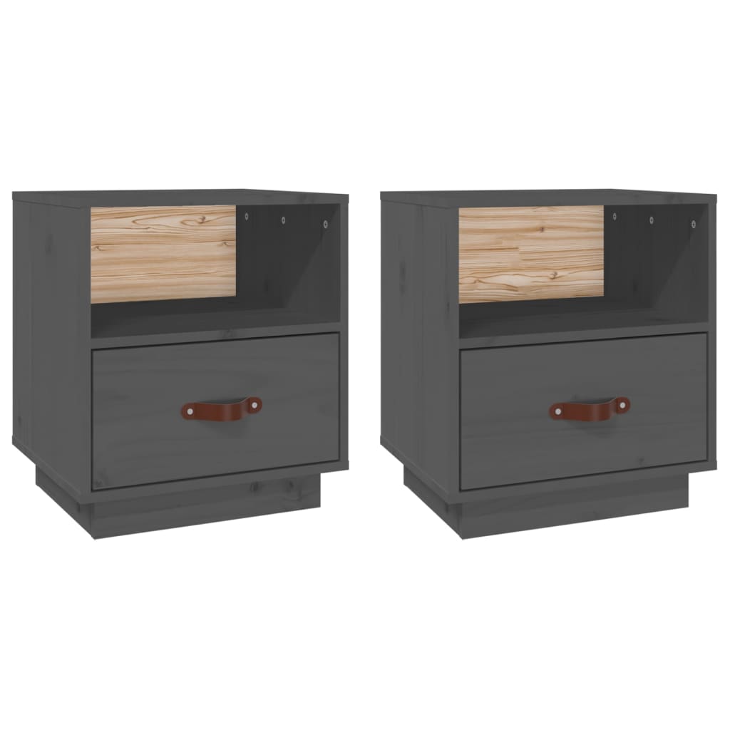 Tables de chevet 2 pcs Gris 40x34x45 cm Bois de pin massif - XIOS