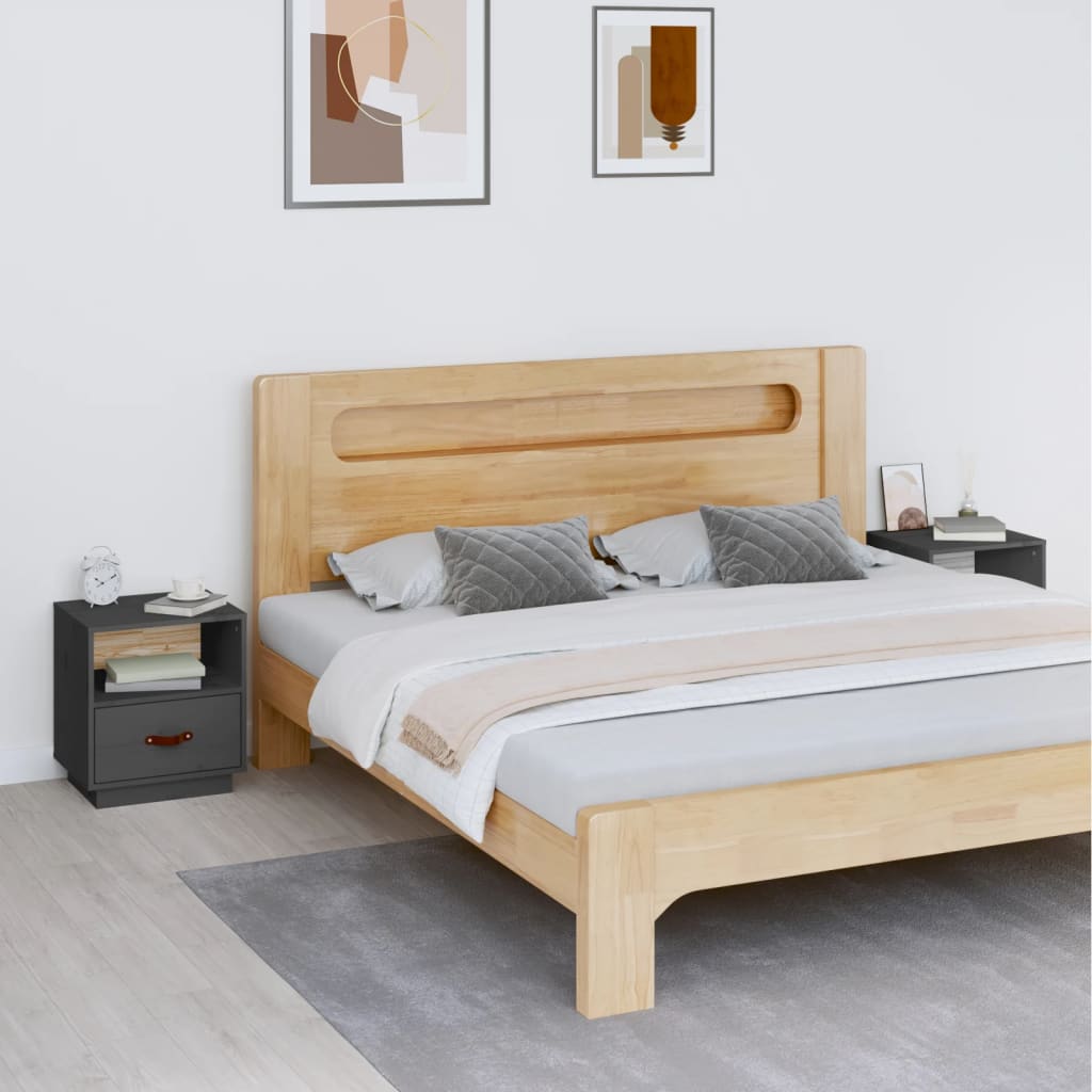 Tables de chevet 2 pcs Gris 40x34x45 cm Bois de pin massif - XIOS