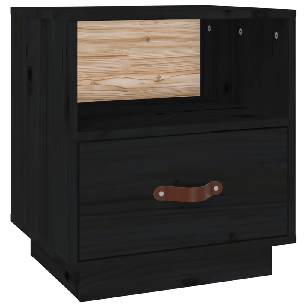 Table de chevet Noir 40x34x45 cm Bois de pin massif - XIOS