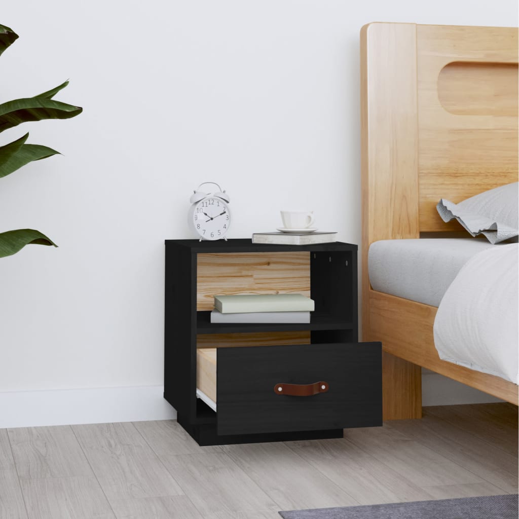 Table de chevet Noir 40x34x45 cm Bois de pin massif - XIOS
